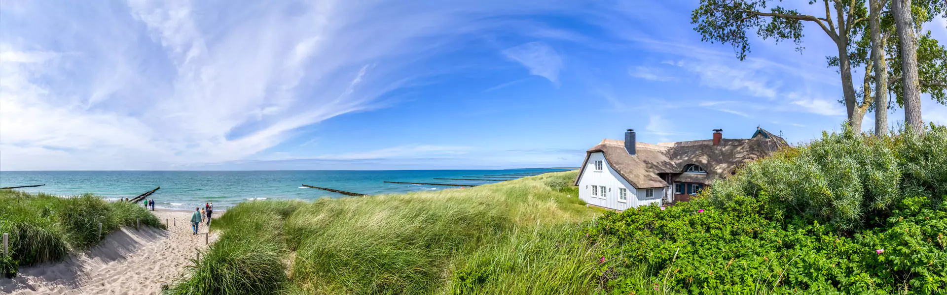 Panoramablick auf die Ostsee und den Strand in Ahrenshoop